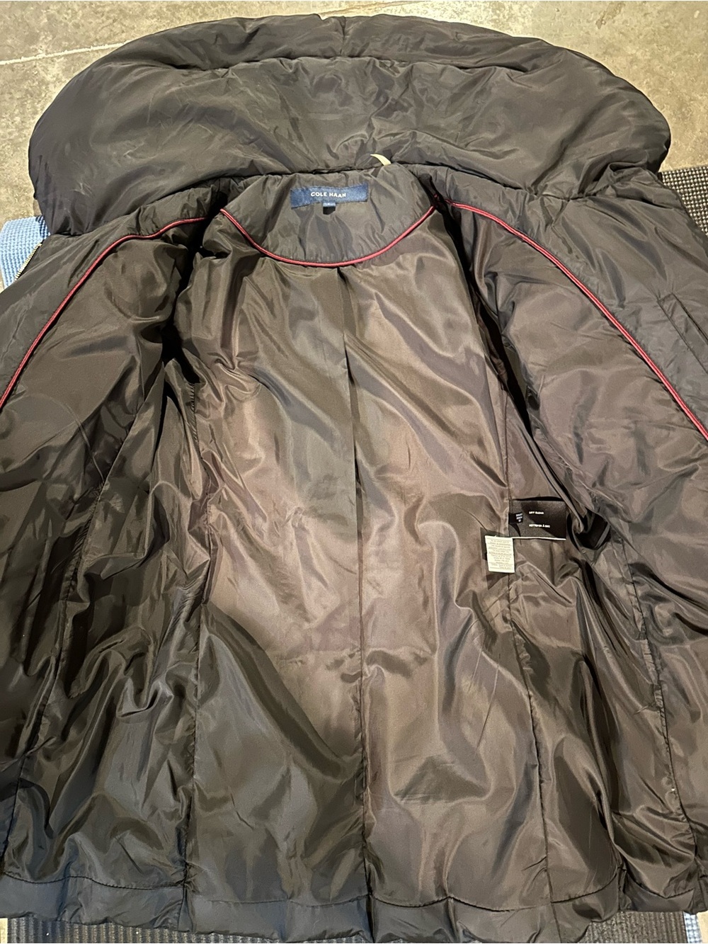 Cole Haan women's Black Puffer Coat with Red Trim